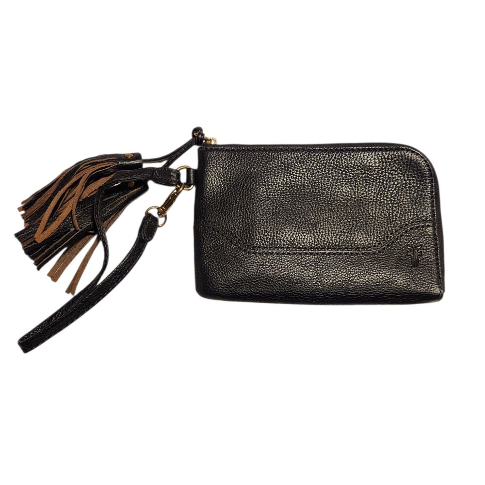 Frye Paige Pebbled Black Leather Wristlet with Tassle Black 7.5x4.5